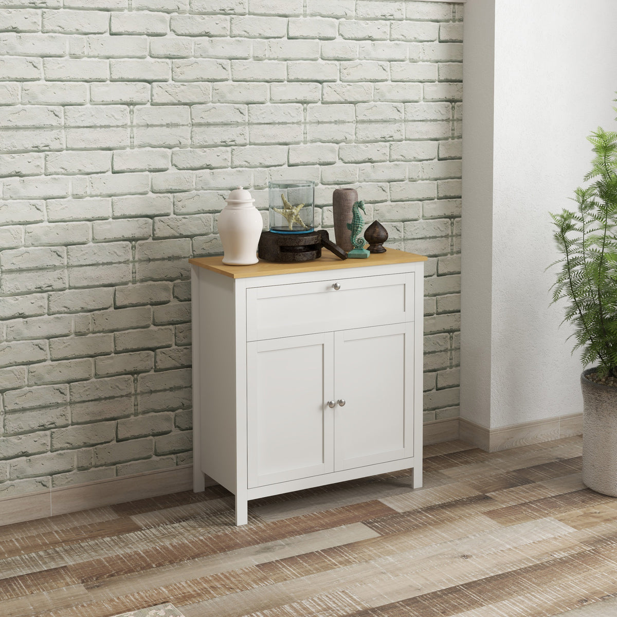 Sideboard Cabinet, Buffet Table with Drawer, Double Door Cupboard and Adjustable Shelf for Living Room, Entryway, White