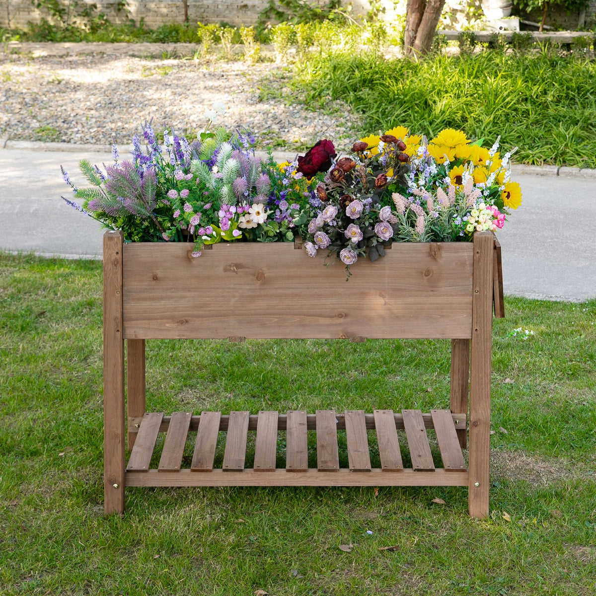 Raised Garden Bed with 8 Grids and Storage Shelf, Elevated Planter Box with Legs – view 6