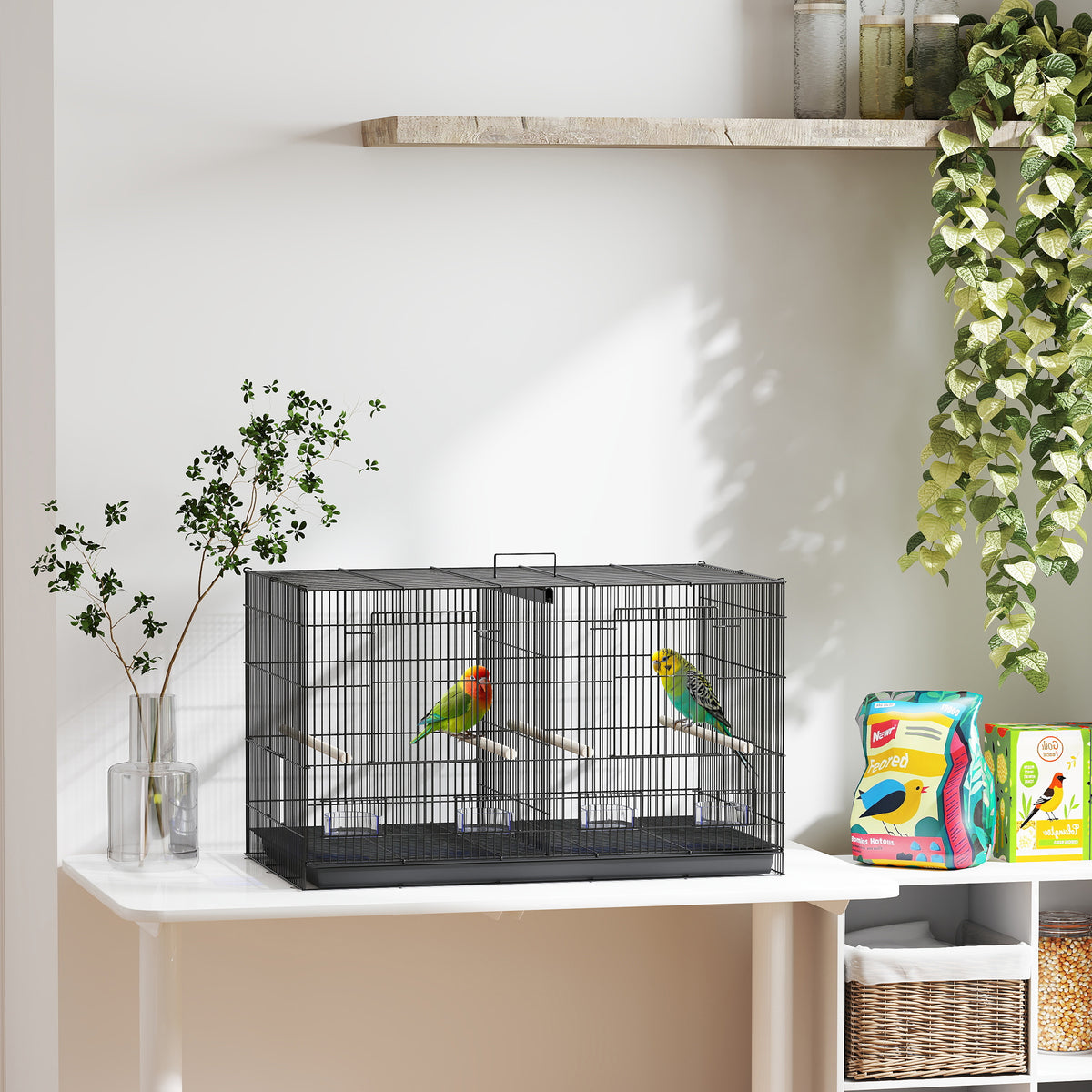 18" H Bird Cage, Large Parakeet Cage for Budgie, Lovebird, Canary, Finches with Divider, Black – view 7