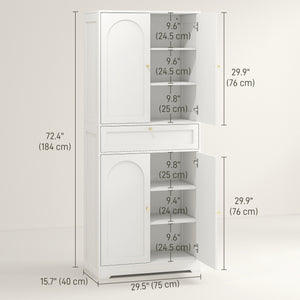 72.4" Tall Kitchen Pantry Cabinet, Modern Freestanding Storage Cabinet with Shaker Doors and Adjustable Shelves, White