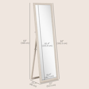 64" x 21" Full Length Mirror, Standing, Wall-Mounted or Leaning Against Wall, for Bedroom, Living Room, White