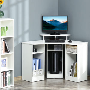 35" L-Shaped Computer Desk with Monitor Stand and Open Shelves, Home Office Corner Desk Study Workstation for Small Space, White