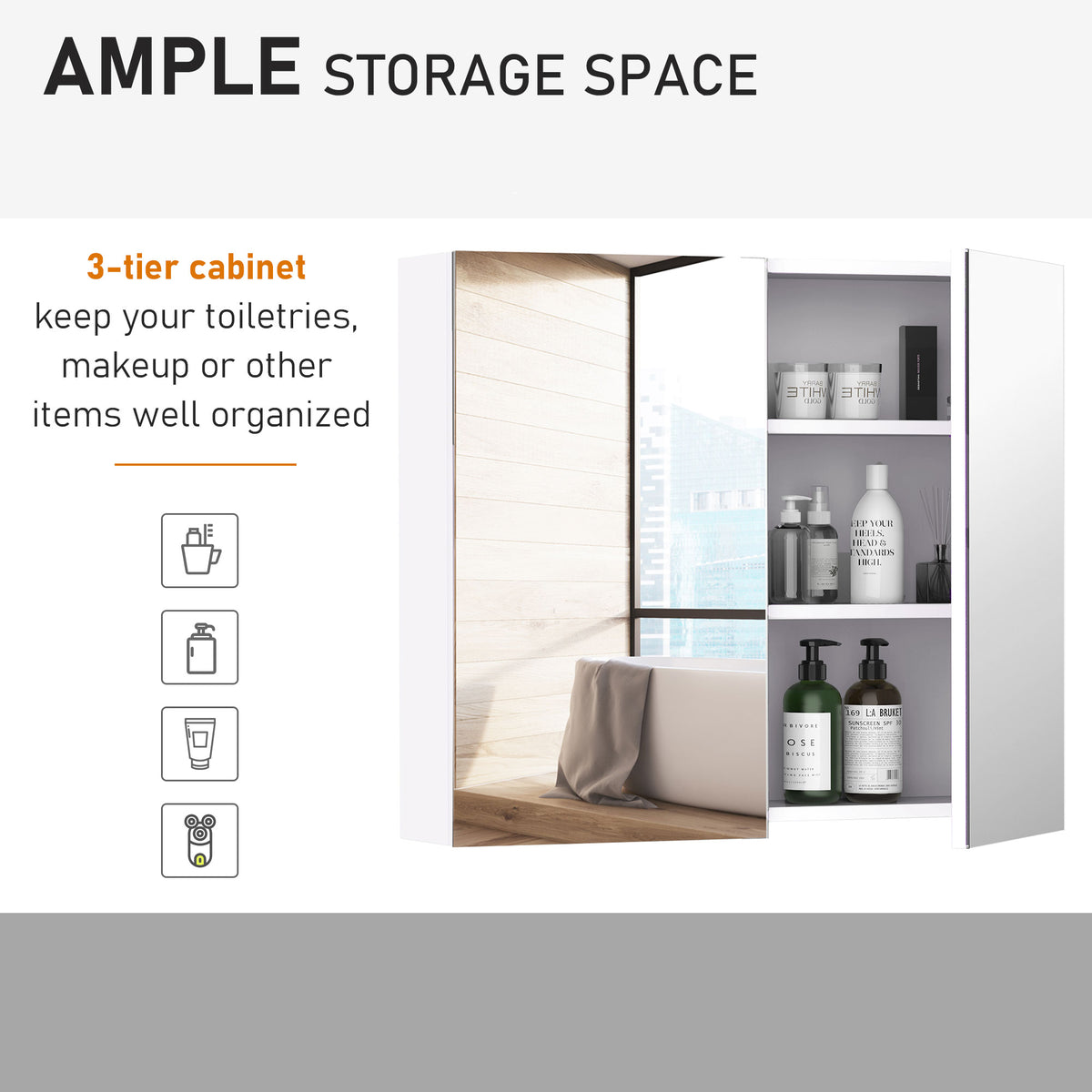 Wall Mount Medicine Cabinet with Mirror, Bathroom Mirror Cabinet Storage Organizer with Adjustable Shelf – view 12