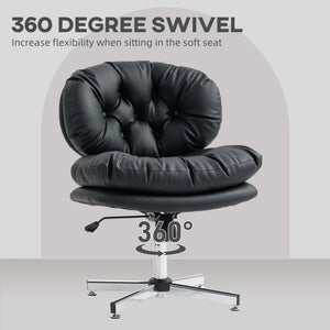 Computer Desk Chair, Armless Office Chair with Wide Padded Seat and Adjustable Height, Cream White – view 32