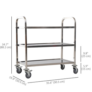 35.6" 3-Tier Kitchen Trolley Medical Treatment Laboratory Equipment Carts, Stainless Steel Rolling Kitchen Island, Wheeled Storage Utility Serving Cart, 330LBS Heavy Gauge