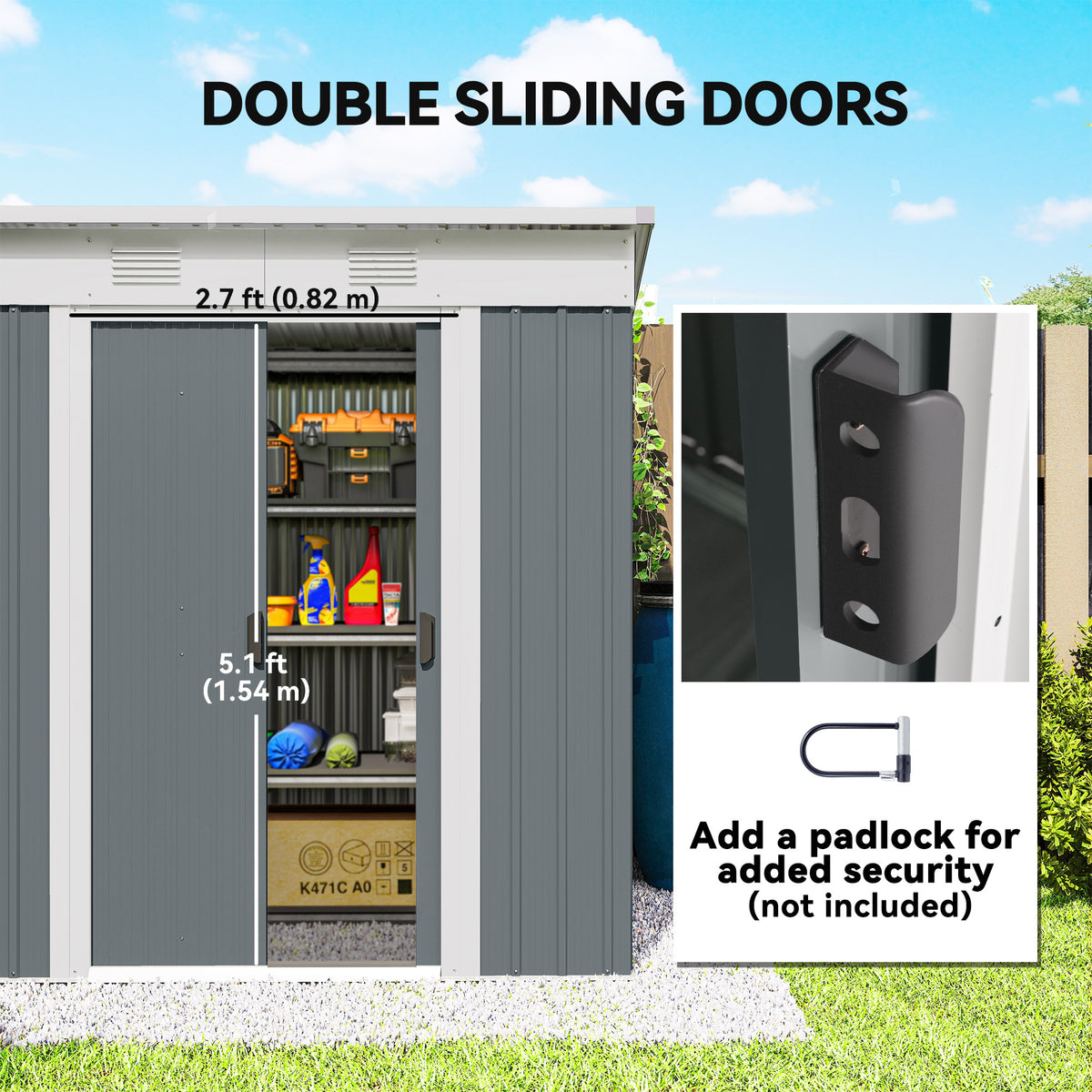 6' x 4' Outdoor Storage Shed, Metal Garden Tool Storage House Organizer with Lockable Sliding Doors and – view 53