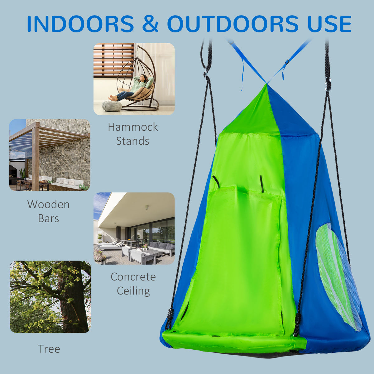 Kids Hanging Tree Swing Tent, Waterproof Sensory Swing with Windows, Rolling Door, for Indoor & Outdoor, Green