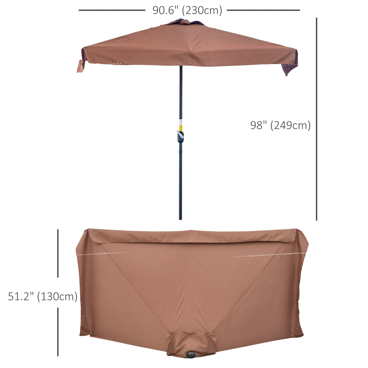 9.8ft Half Umbrella Semi Round Patio Parasol with Crank Handle, Top Vent for Garden – view 23