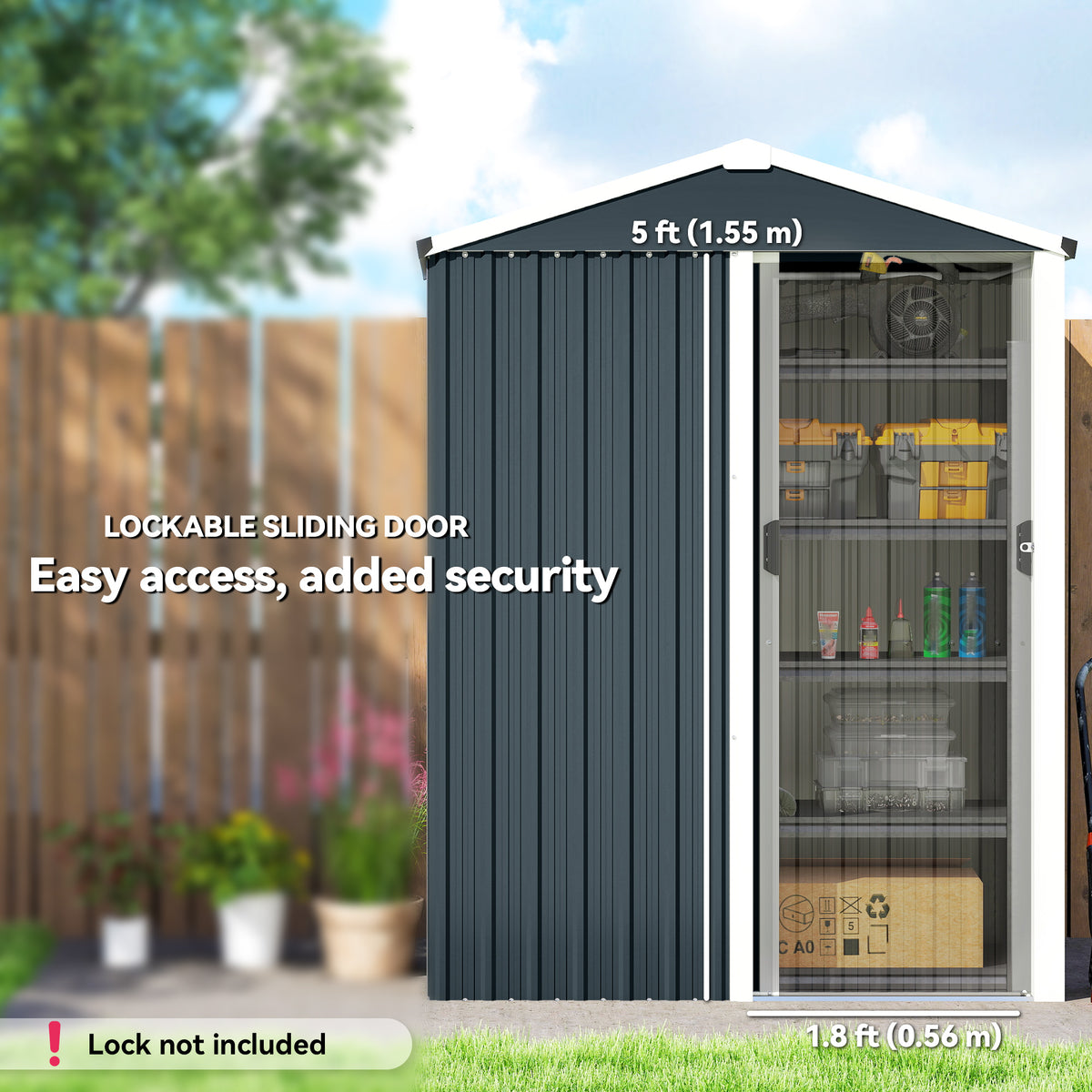 4.5 x 3ft Outdoor Storage Shed, Waterproof Metal Garden Shed with Lockable Door for Backyard, Patio, Lawn – view 4