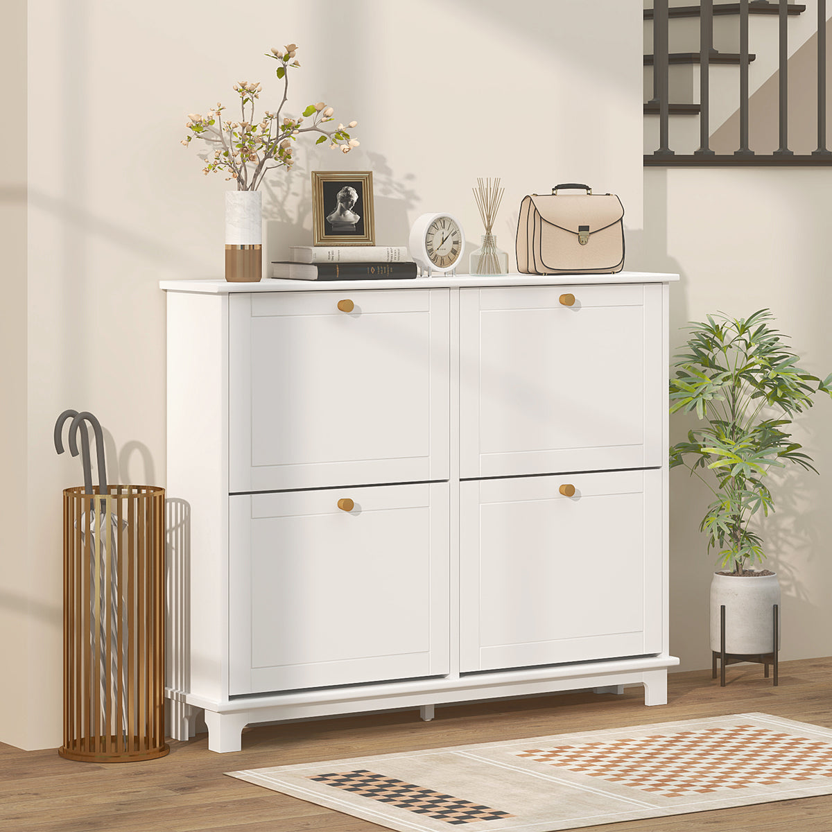 Modern Shoe Storage Cabinet, Narrow Shoe Cabinet with 4 Flip Drawers, Adjustable Shelves – view 13