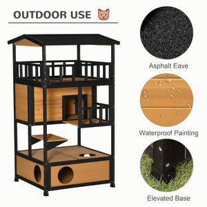 4-Floor Wood Outdoor Cat House Catio for Cats with Condo, Fun Entrances, Perch, Grey – view 12