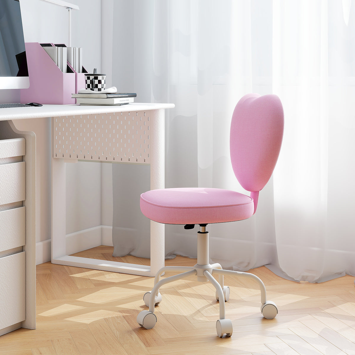 Heart Love Shaped Back Design Office Chair with Adjustable Height, Pink