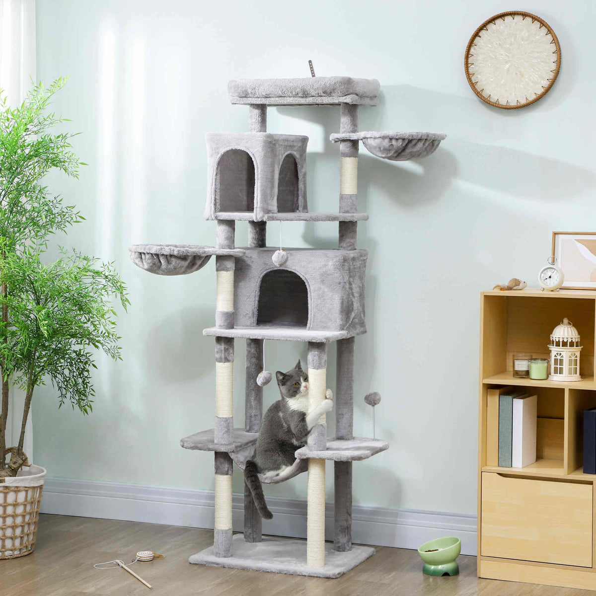 69" Cat Tree, Multi-Level Cat Tower with 2 Condos, Plush Perch and Sisal Scratching Posts, Dark Grey – view 14