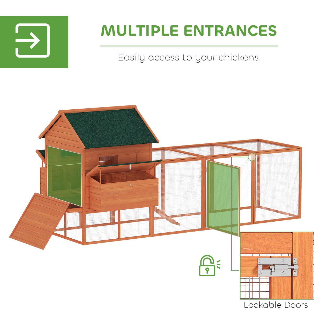 137" Wooden Chicken Coop with Chicken Run, Nesting Box, Dark Grey – view 11
