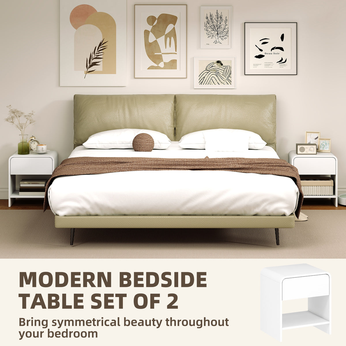 Nightstand Set of 2, Modern Bedside Table with Rounded Corners, Nightstand with Drawer and Open Shelf – view 10