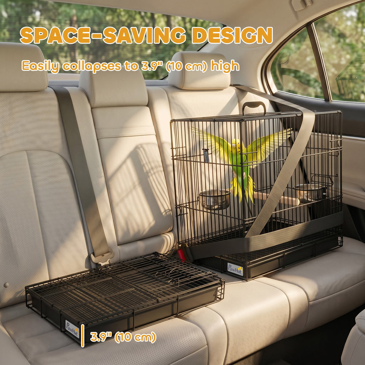 Bird Cage Portable w/ Slide-Out Tray Travel Cage for Parakeets w/ Perch & Food Bowls Black