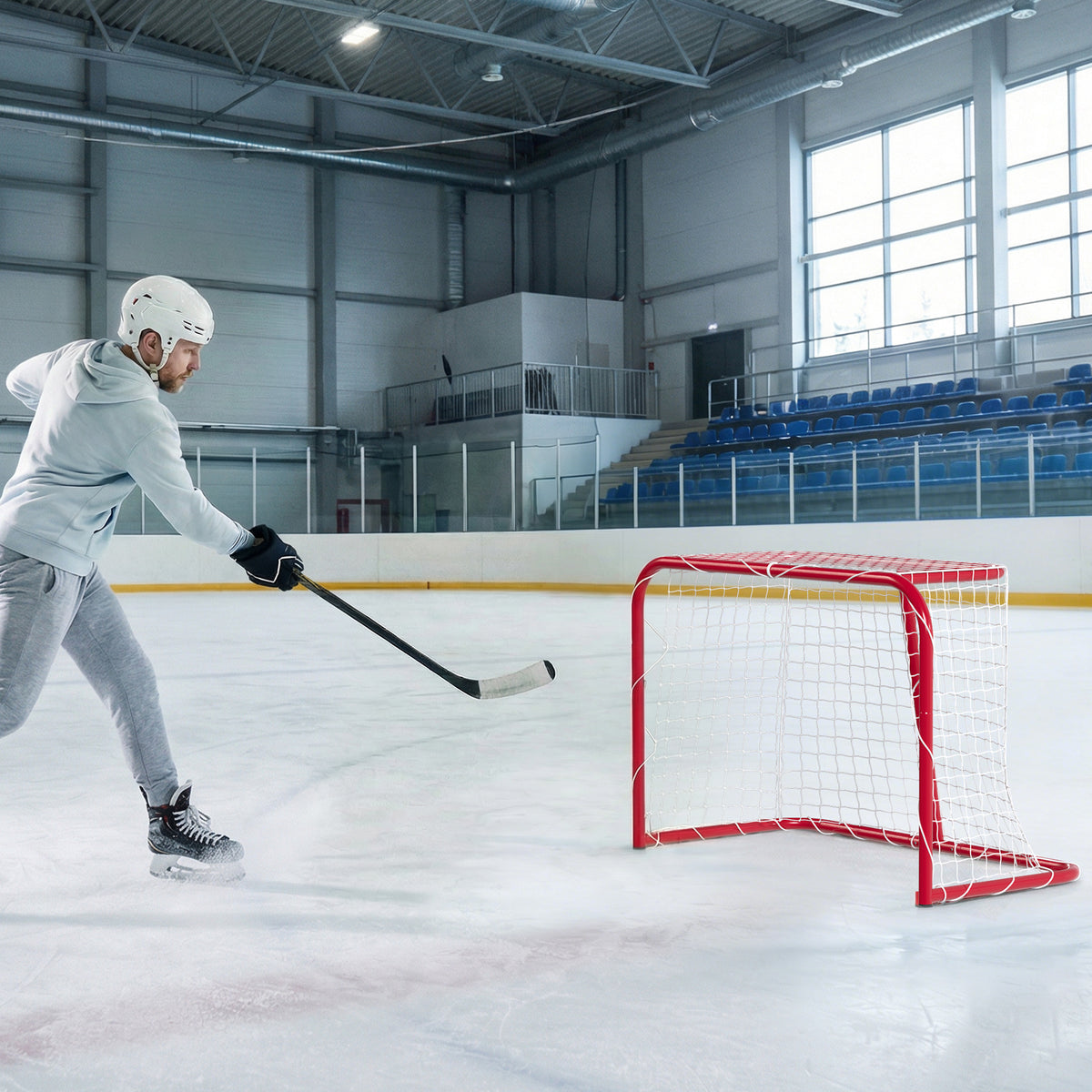 Soozier 3' x 2' Mini Hockey Goal, Easy Setup Hockey Net with Metal Frame, Lightweight & Portable
