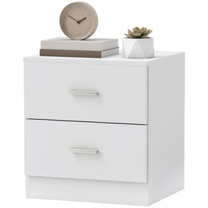 Bedside Table with 2 Drawers, Modern Nightstand for Bedroom, White