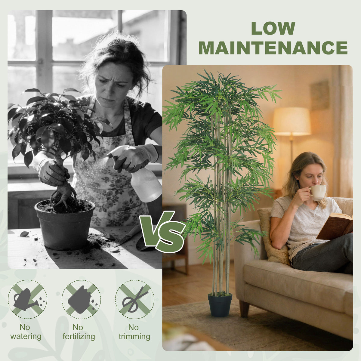 6FT Artificial Bamboo Tree Set of 2, Fake Plant with 1530 Leaves, Greenery Plant in Nursery Pot for Indoor, Green