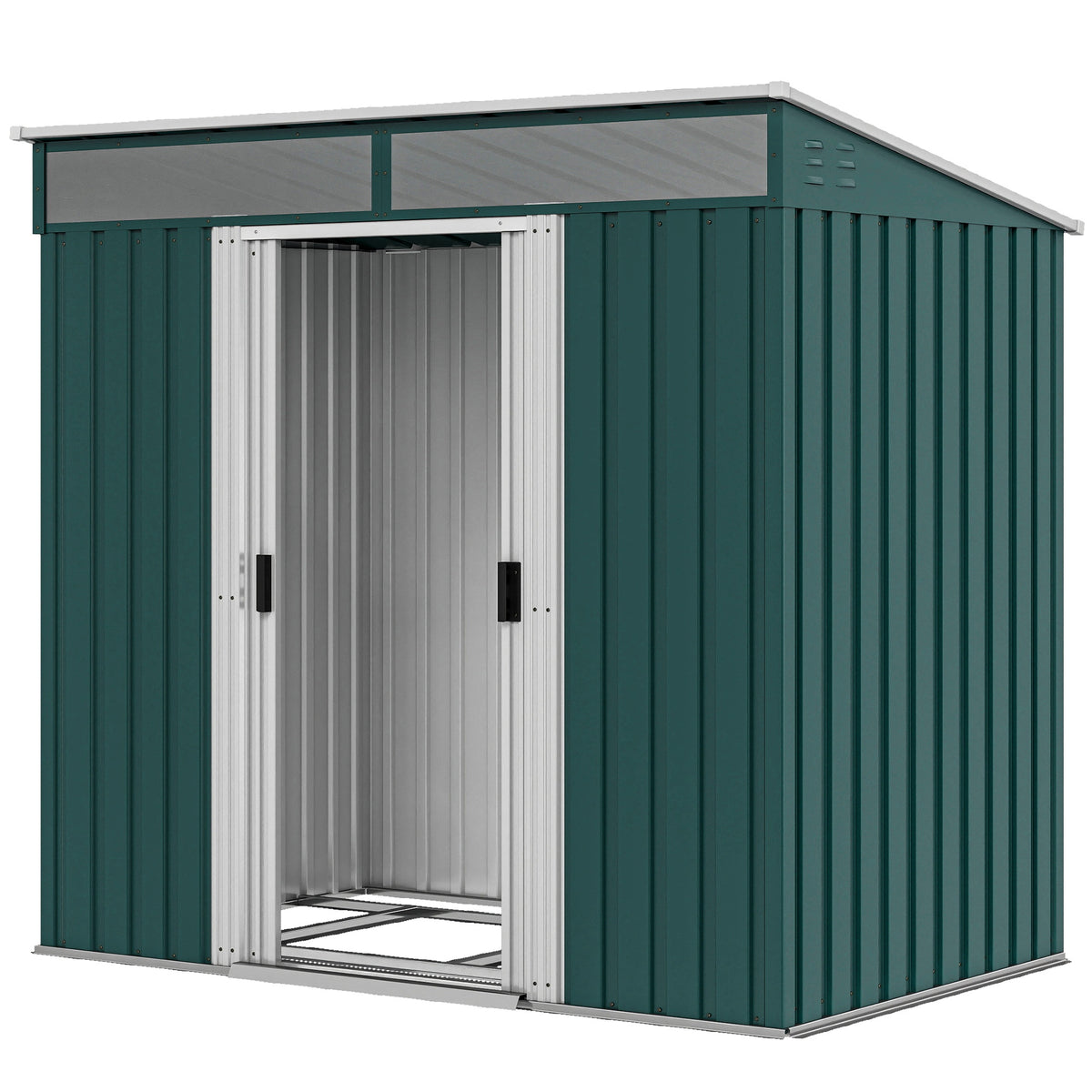 6.5x4FT Galvanised Metal Shed with Foundation Kit, Lockable Garden Tool Storage House with Sliding Doors – view 8