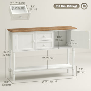 Vintage Console Table with 2 Drawers and Cabinets, Retro Sofa Table for Entryway, Living Room and Bedroom, White