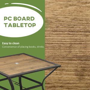37" Garden Outdoor Dining Table for 4, Square Patio Table with Umbrella Hole, Plastic Board Tabletop for Backyard, Poolside, Mixed Brown
