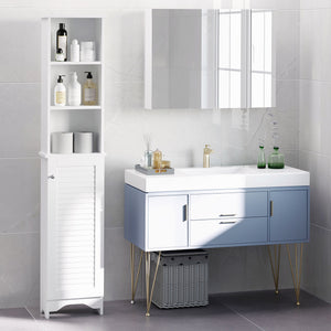 Tall Bathroom Storage Cabinet, Freestanding Linen Tower with 3-Tier Open Adjustable Shelf, White – view 7