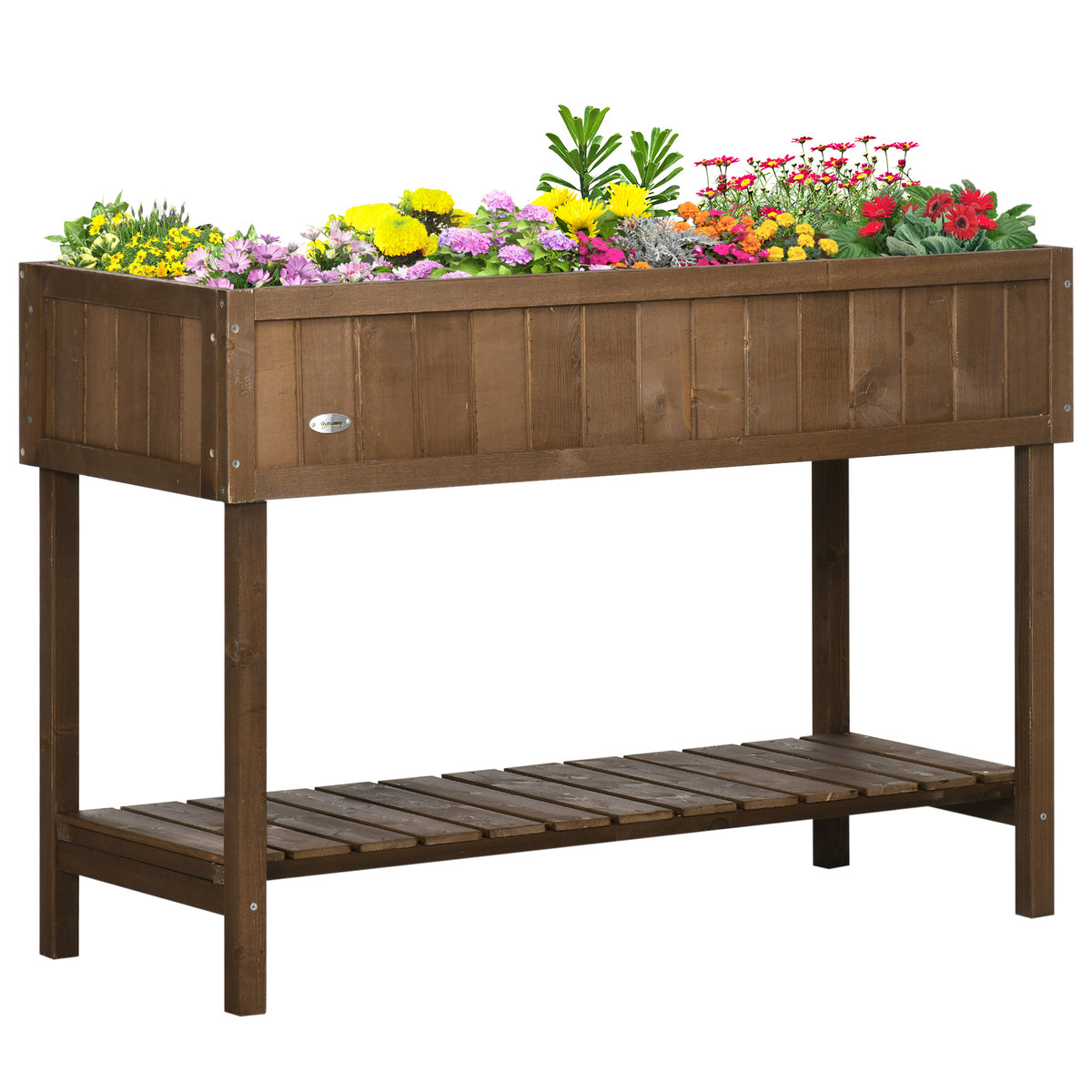 43.25" x 18" x 30" Raised Garden Bed, Wooden Plant Stand with 8 Grid Box, Storage Shelf for Outdoor, Natural Wood Colour