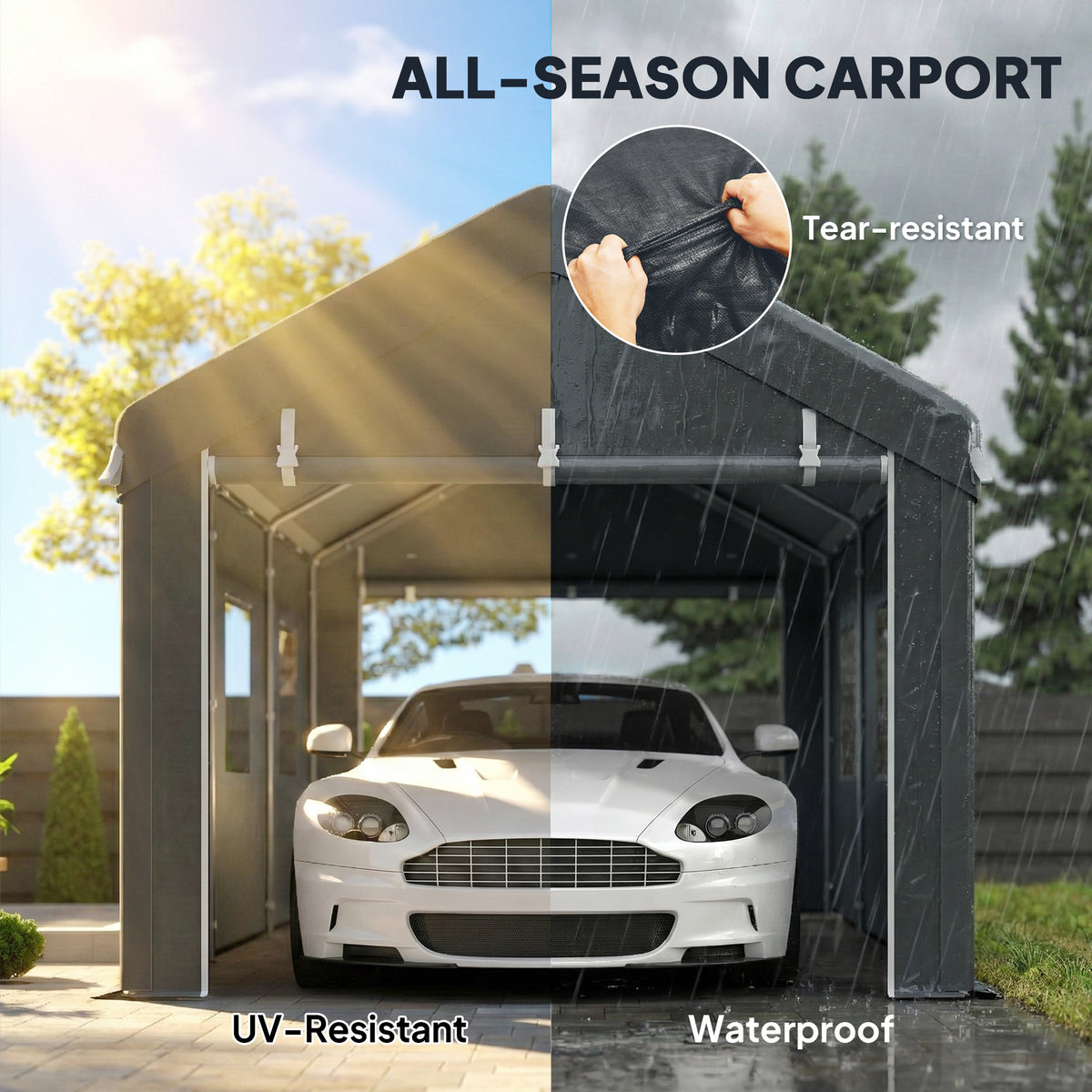 10' x 20' Carport, Heavy Duty Portable Garage with 6 Mesh Windows and 2 Doors, Dark Grey – view 3