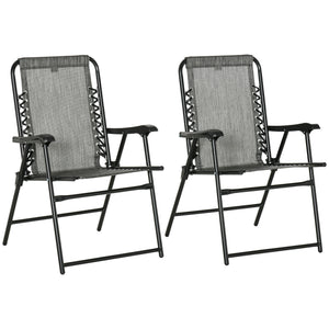 2 Pieces Outdoor Folding Patio Chair Set, Portable Camping Chairs with Armrests for Garden, Patio, Pool, Beach, Grey