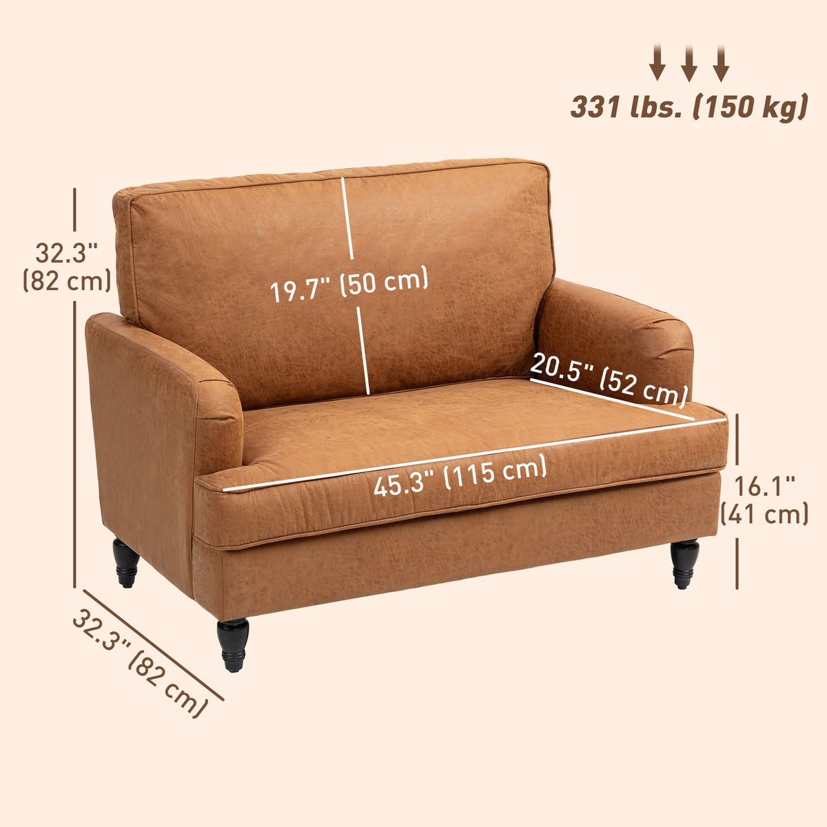 Modern Accent Chair, Leathaire Armchair with Turned Legs and Wide Seat, Comfy Chair for Living Room, Brown – view 2