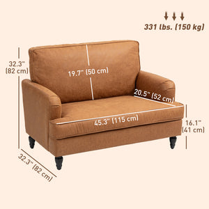 Modern Accent Chair, Leathaire Armchair with Turned Legs and Wide Seat, Comfy Chair for Living Room, Brown – view 2