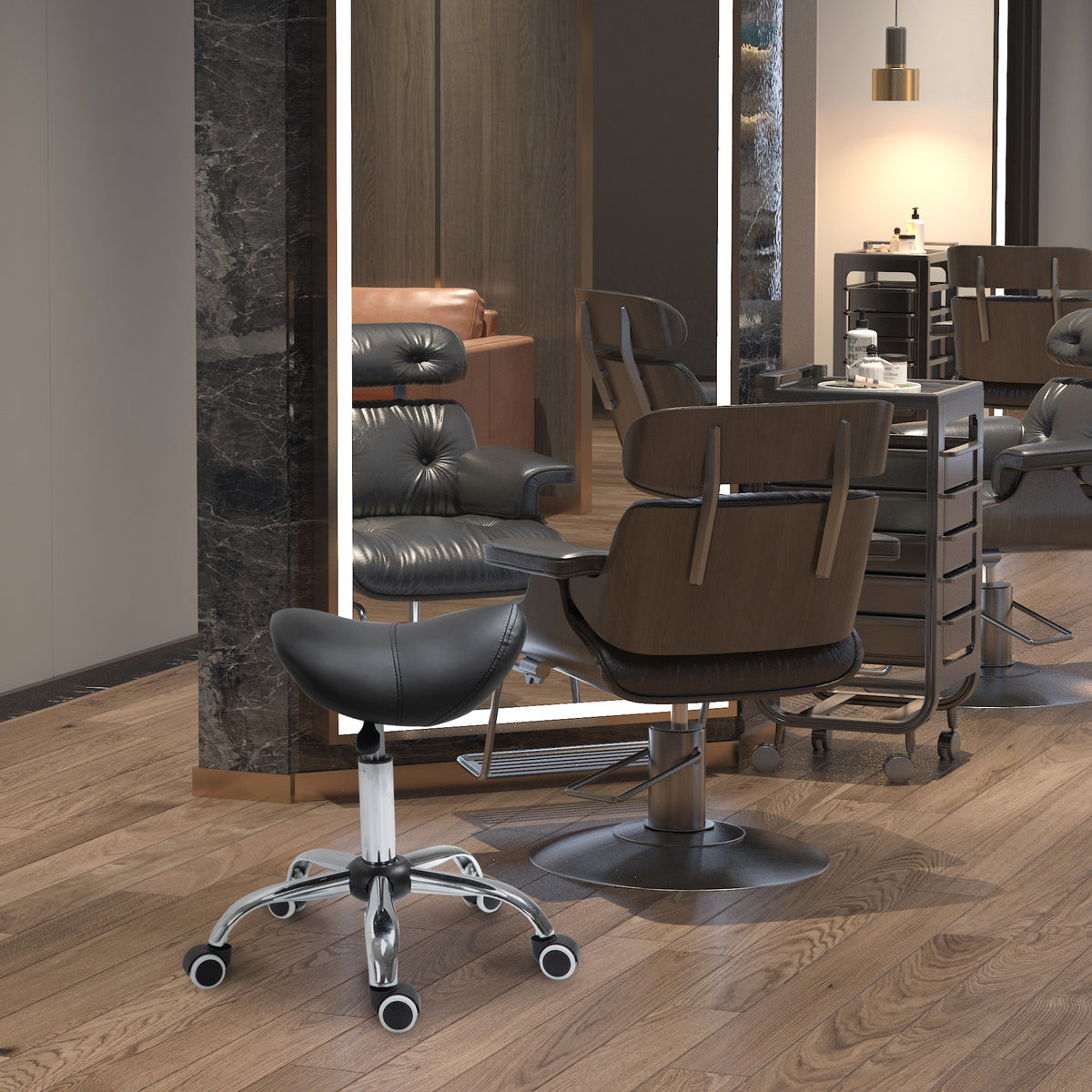 Adjustable Hydraulic Rolling Salon Stool Swivel Saddle Chair Spa Beauty Seat PU Leather,  Black