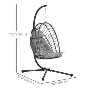 Hanging Egg Chair with Stand, Foldable Wicker Rattan Swing Chair with Thick Cushion, Light Grey