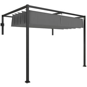 10' x 7' Lean To Pergola, Metal Pergola with Retractable Roof for Grill, Garden, Patio, Deck