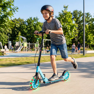 Kick Scooter for Kids Teens Adults Age 8+ Foldable Scooter with Large Light-up Wheels-Blue view 3