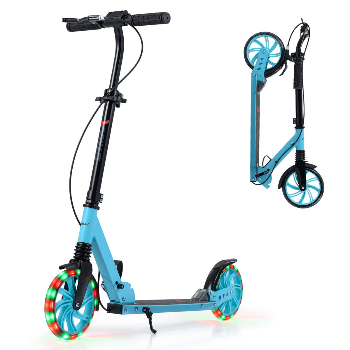 Kick Scooter for Kids Teens Adults Age 8+ Foldable Scooter with Large Light-up Wheels-Blue view 4