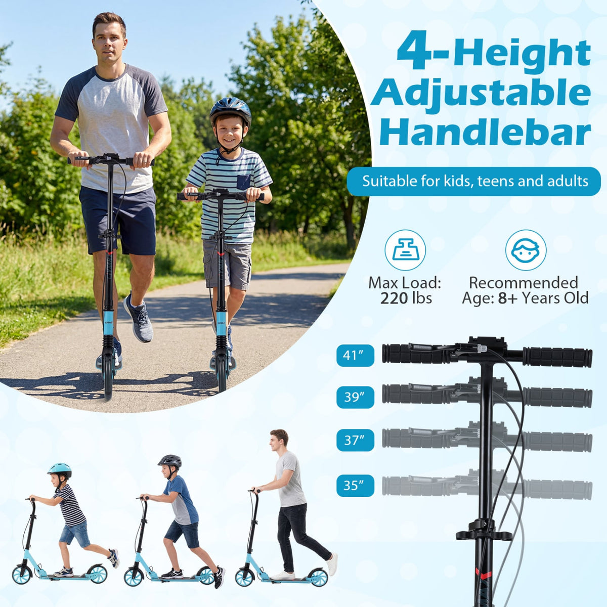Kick Scooter for Kids Teens Adults Age 8+ Foldable Scooter with Large Light-up Wheels-Blue view 7