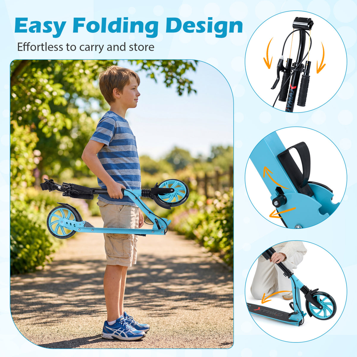 Kick Scooter for Kids Teens Adults Age 8+ Foldable Scooter with Large Light-up Wheels-Blue view 8