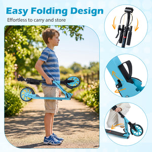 Kick Scooter for Kids Teens Adults Age 8+ Foldable Scooter with Large Light-up Wheels-Blue view 8