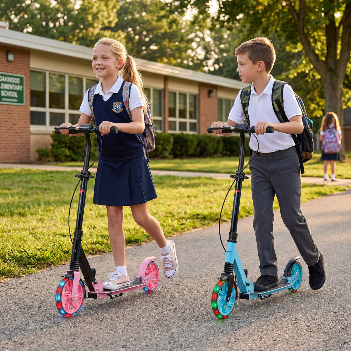 Kick Scooter for Kids Teens Adults Age 8+ Foldable Scooter with Large Light-up Wheels-Pink view 2