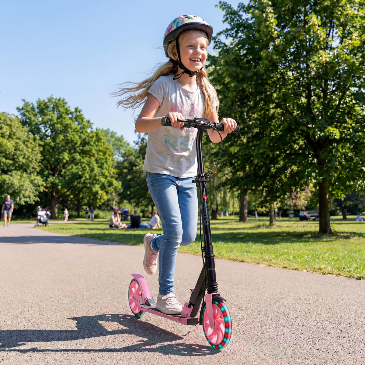 Kick Scooter for Kids Teens Adults Age 8+ Foldable Scooter with Large Light-up Wheels-Pink view 3
