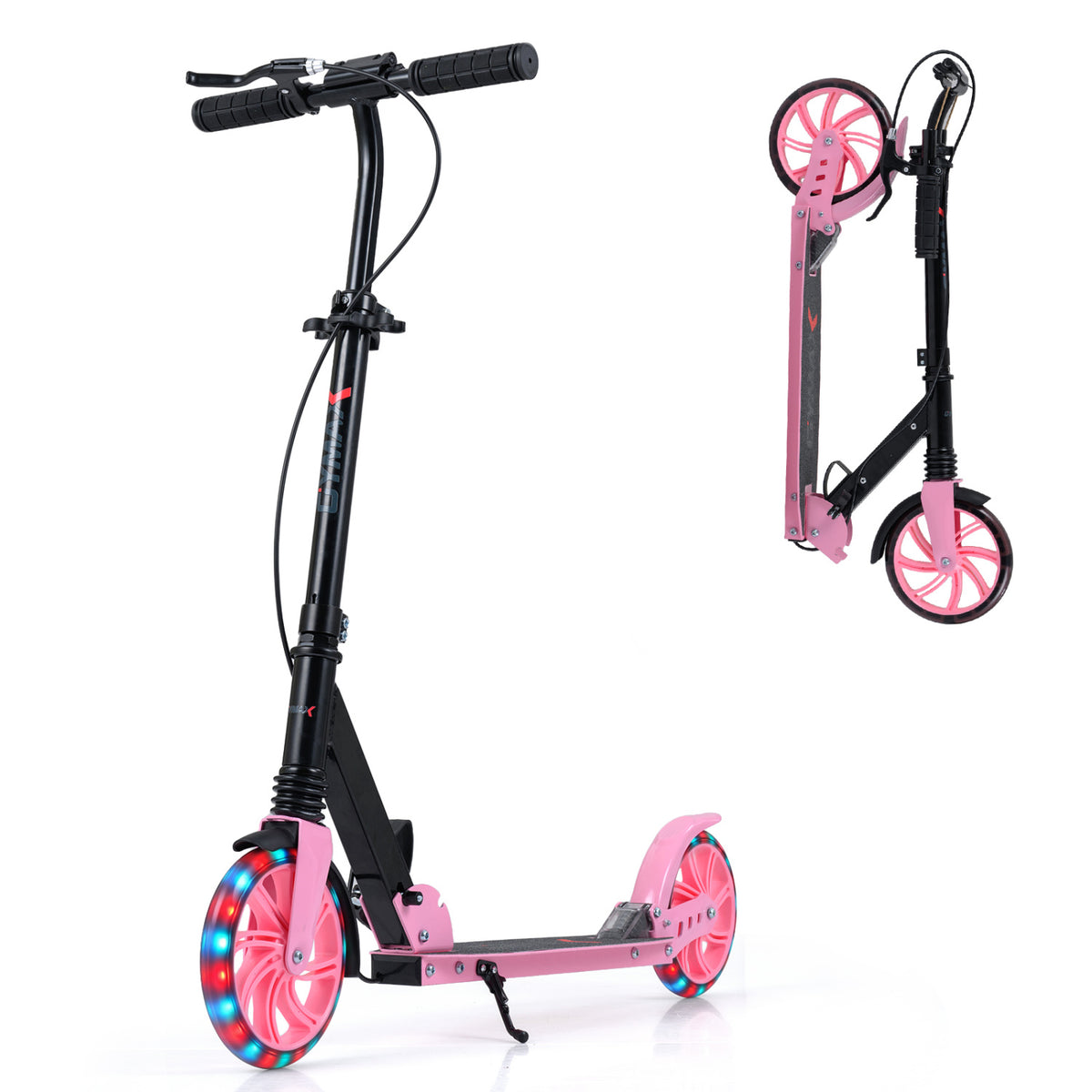 Kick Scooter for Kids Teens Adults Age 8+ Foldable Scooter with Large Light-up Wheels-Pink view 4