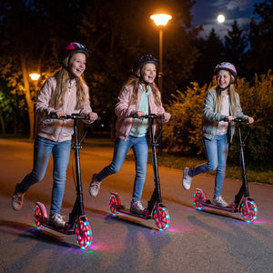Kick Scooter for Kids Teens Adults Age 8+ Foldable Scooter with Large Light-up Wheels-Pink view 6