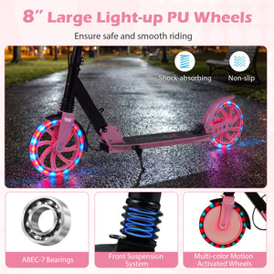 Kick Scooter for Kids Teens Adults Age 8+ Foldable Scooter with Large Light-up Wheels-Pink view 9