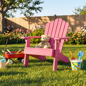 Kids Adirondack Chair All-weather Outdoor Chair for Children with Tilted High Backrest-Pink view 2