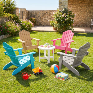 Kids Adirondack Chair All-weather Outdoor Chair for Children with Tilted High Backrest-Pink view 5