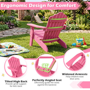 Kids Adirondack Chair All-weather Outdoor Chair for Children with Tilted High Backrest-Pink view 7