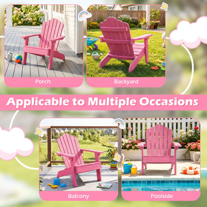 Kids Adirondack Chair All-weather Outdoor Chair for Children with Tilted High Backrest-Pink view 8