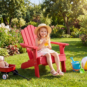 Kids Adirondack Chair All-weather Outdoor Chair for Children with Tilted High Backrest-Red view 2